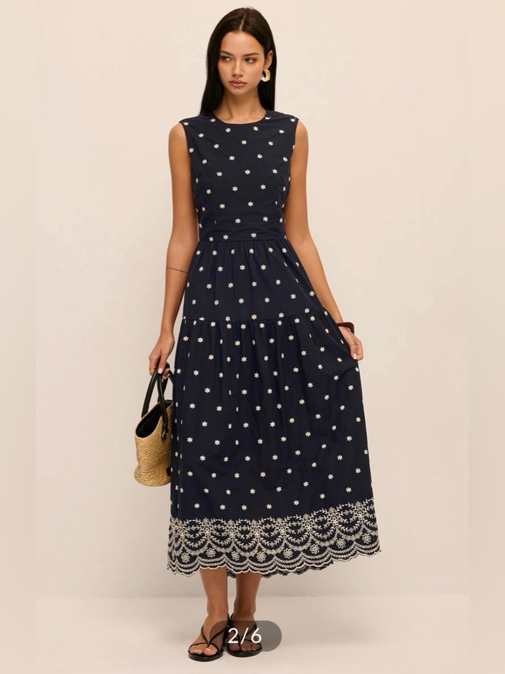 Commense Cutout Embroidered Sleeveless Cotton Dress